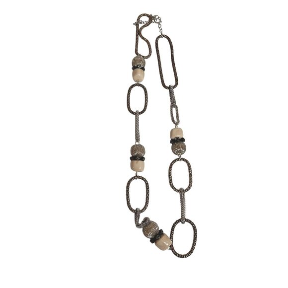 Women Chico's Silver Gold Link Beaded Chunky Rhinestone Statement Necklace  40" - Picture 7 of 8